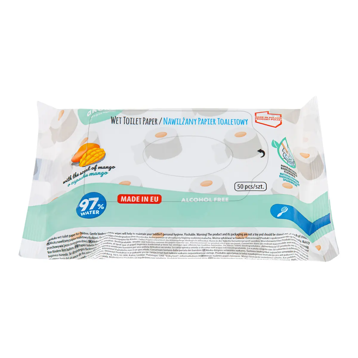 Akuku nawilżony papier toaletowy 50 szt. zapach mango - obrazek 4