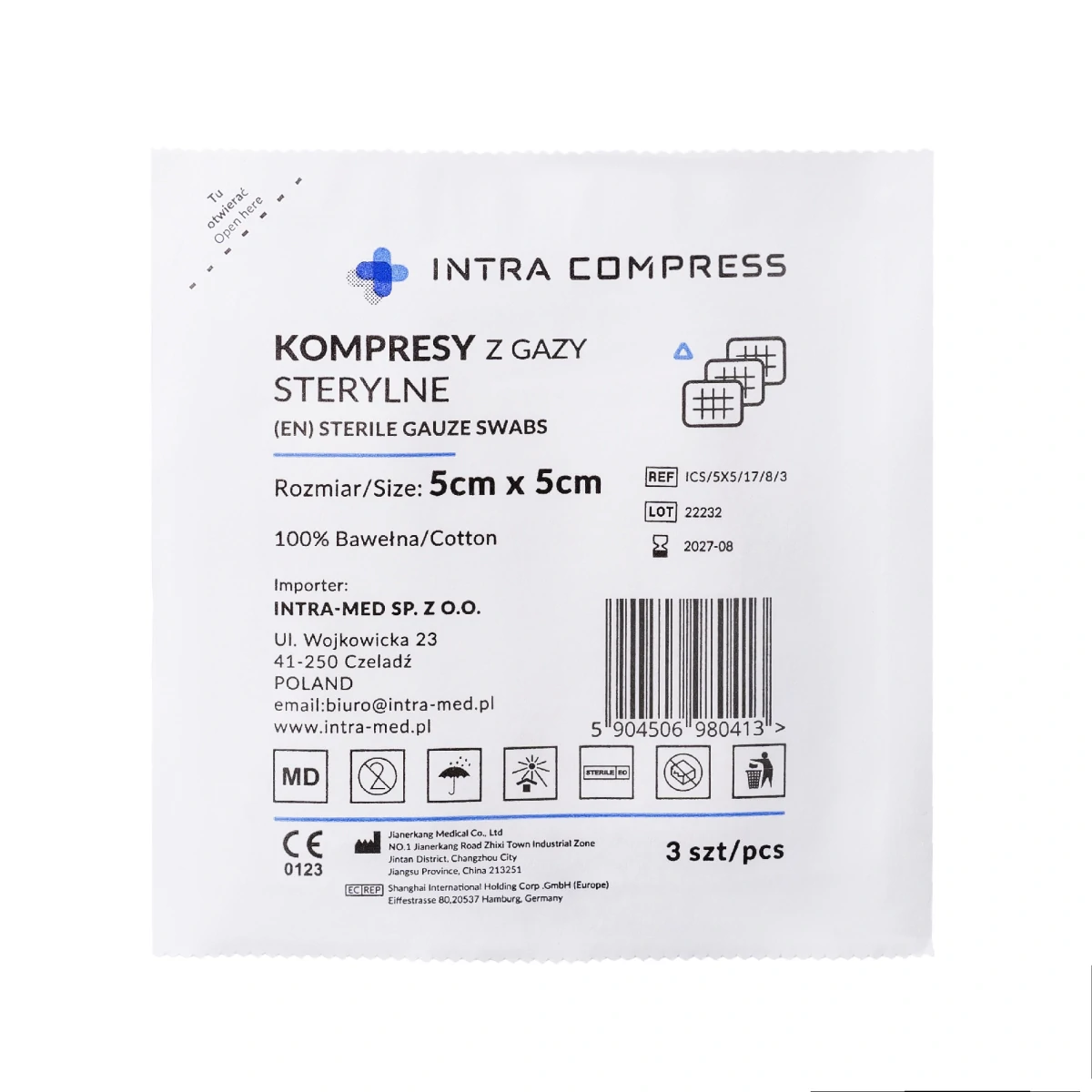 Kompres z gazy jałowy 5x5cm 100 blistrów po 3 szt. Intra Compress - obrazek 2